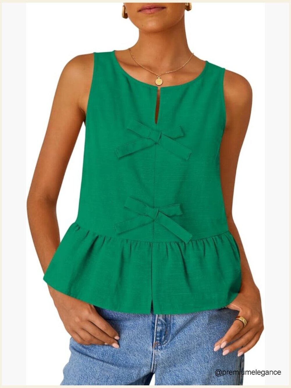 Sleeveless Peplum Tank Tops Tie Front Crewneck Loose Flowy Ruffle Babydoll